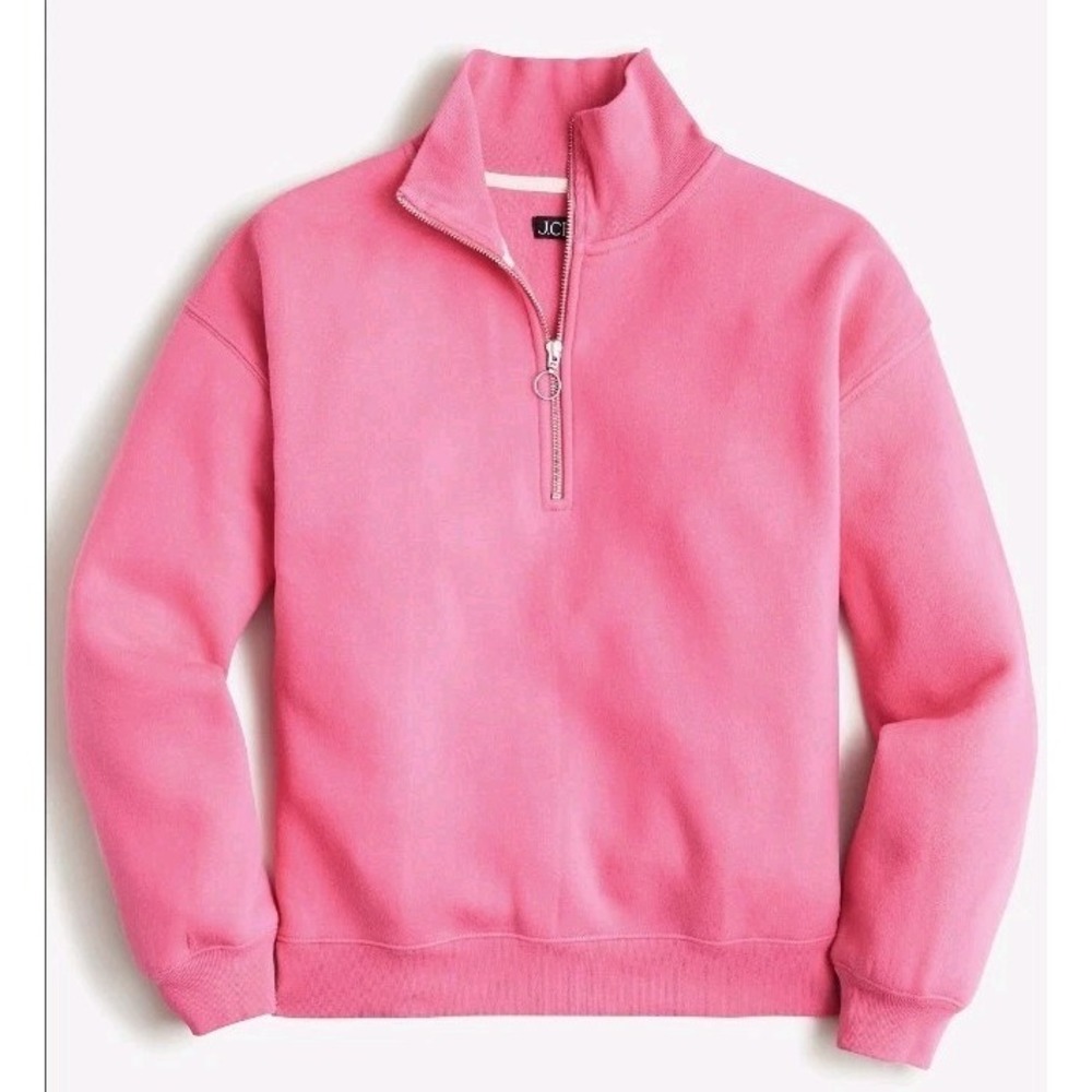 J.Crew Heritage Fleece Half Zip Sweatshirt Bright Pink Size S EUC